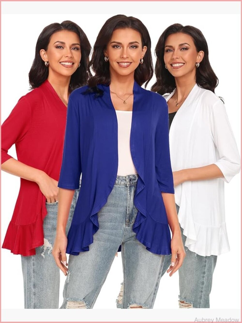 3/4 Sleeve Open Front Cardigan Shawl Collar Flowy Drapey Knit Sweater